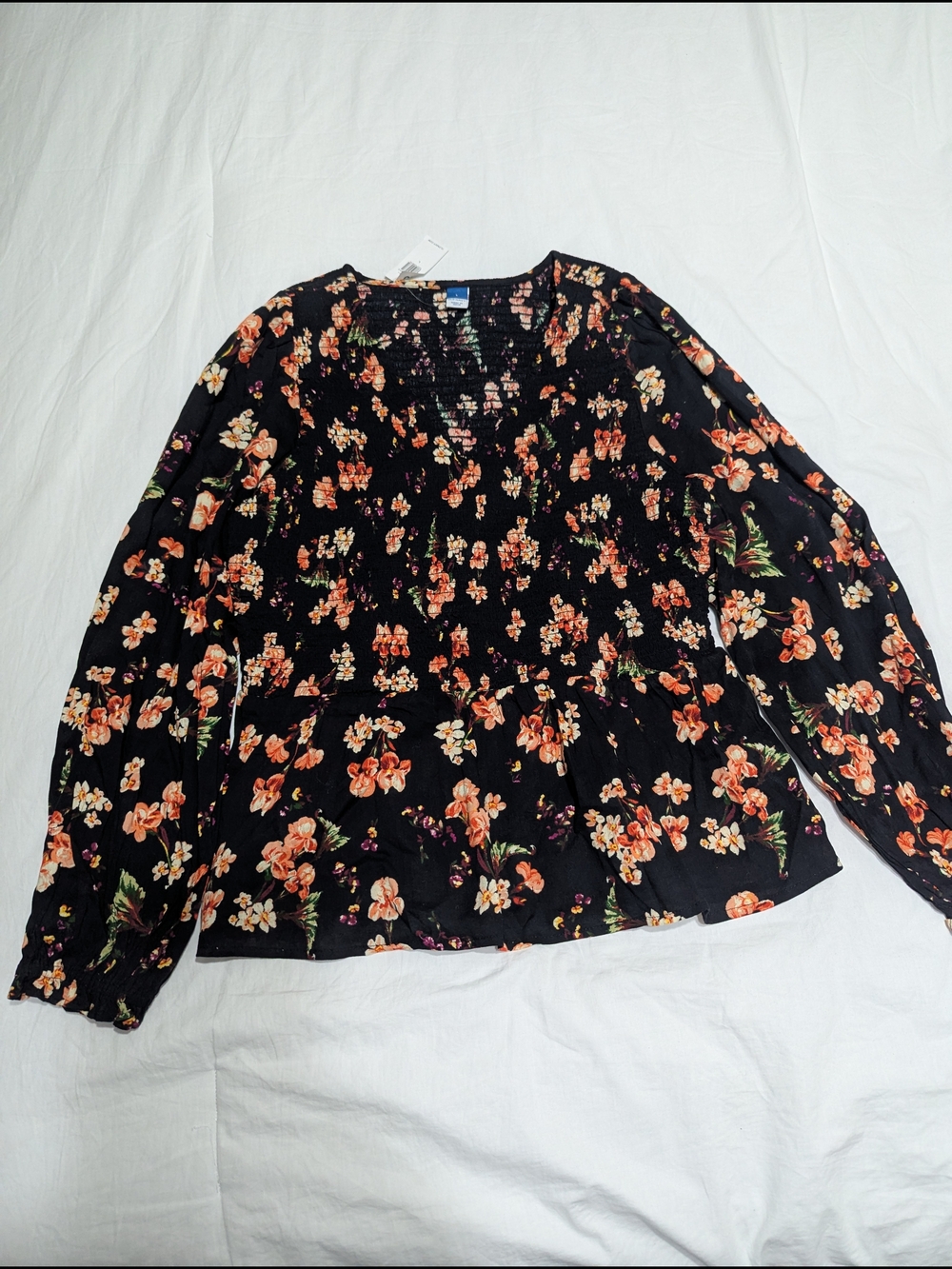Old Navy Black Floral Peasant Blouse